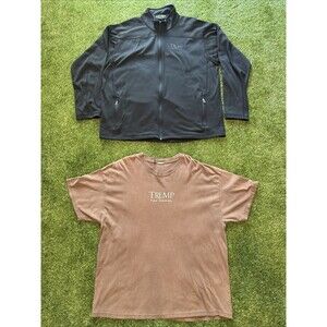 Donald J Trump Taj Mahal Black Zip Up Windbreaker Jacket & Brown T Shirt Mens XL